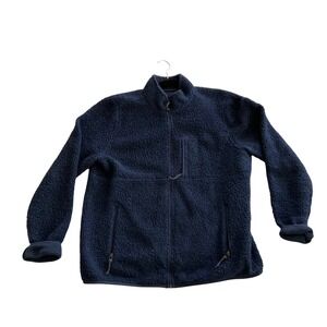 Wool & Prince Fleece Jacket Mens Large Navy Blue Full Zip High Pile Sherpa‎